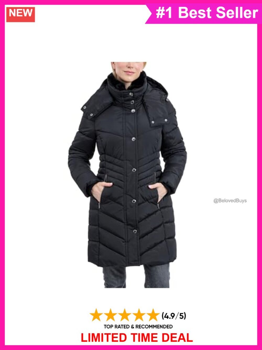 Heavyweight Quilted Puffer Coat Faux Fur Collar Removable Hood